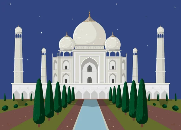 夜のインド寺院の風景イラスト — ストックベクタ