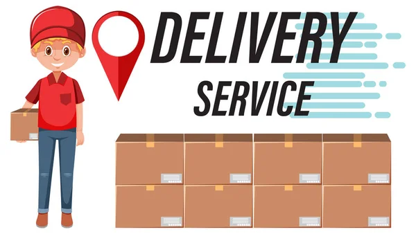 Baner Delivery Service Ilustracją Postaci Kreskówki Kuriera — Wektor stockowy