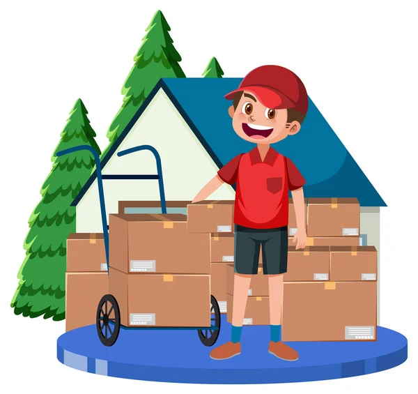 Delivery Man Cartoon Character White Background Illustration — Stock Vector