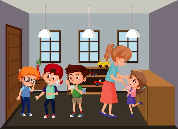 Wohnzimmerszene Mit Familienmitgliedern Cartoon Stil — Stockvektor