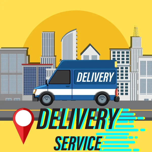 Baner Delivery Service Furgonetką Mieście Ilustracji — Wektor stockowy