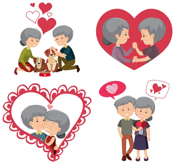 一组爱情插图中的老夫妇 — 图库矢量图片