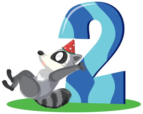 Raccoon Håller Numret Tecknad Karaktär Isolerad Vit Bakgrund Illustration — Stock vektor