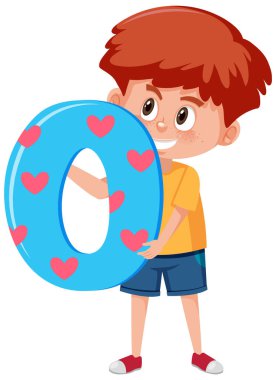 Çizgi film karakterini elinde tutan öğrenci beyaz arkaplan çiziminde izole edilmiş.