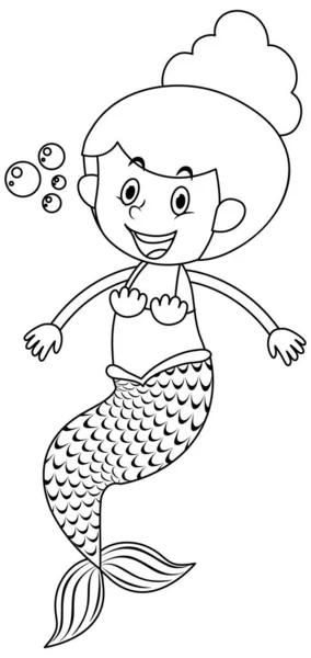 Mermaid Doodle Outline Colouring Illustration — Stock Vector