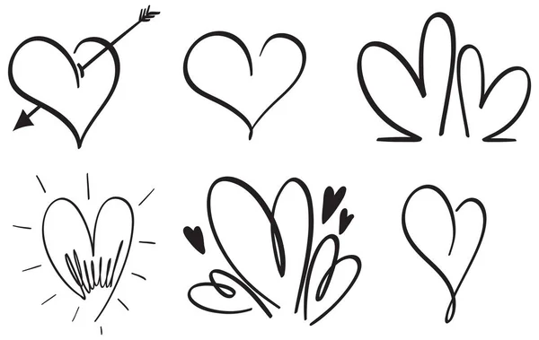 Set Von Verschiedenen Handgezeichneten Herzen Illustration — Stockvektor