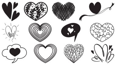 Kara el çizilmiş kalpler çizimi