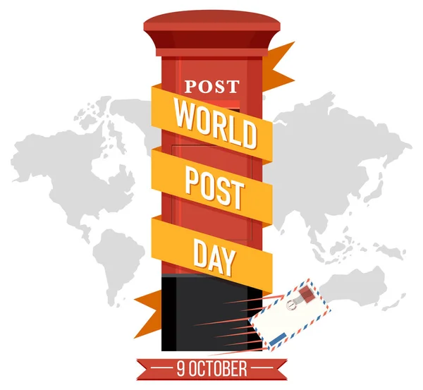 World Post Day Postbox World Map Background Illustration — Stock Vector