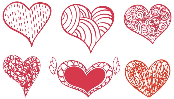 Σύνολο Διαφορετικών Εικονογράφηση Καρδιές Doodle — Διανυσματικό Αρχείο