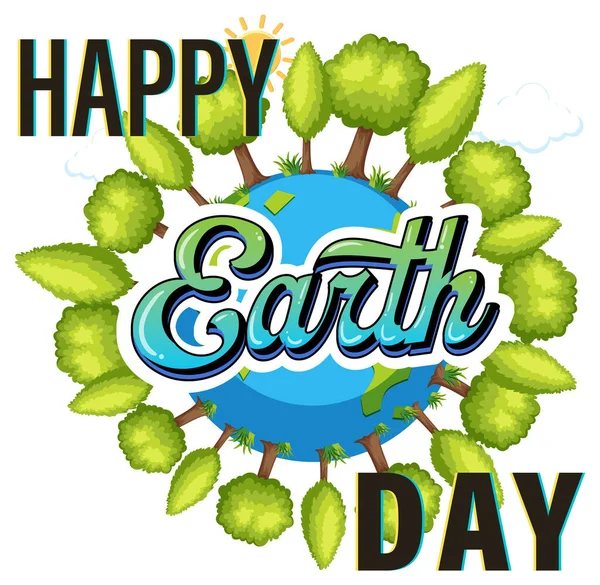 Счастливый Земной День Деревьями Вокруг Земли — стоковый вектор