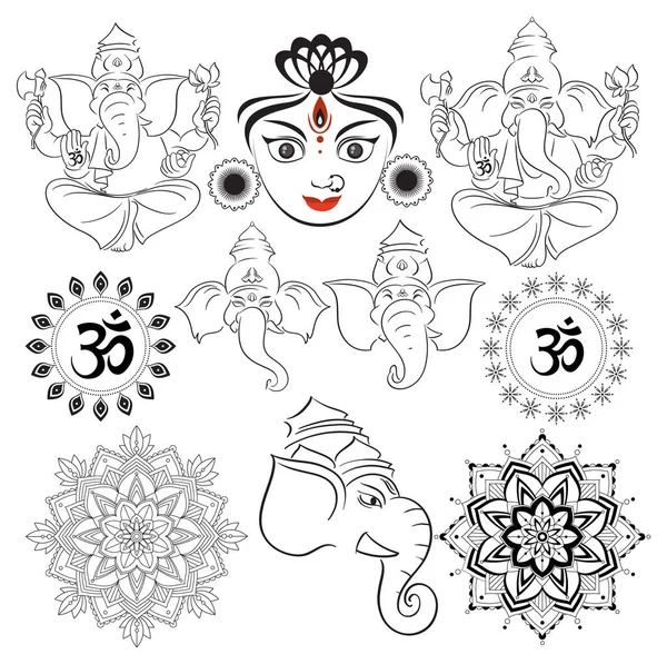 Set Mandala Design Different Patterns Indian Gods Illustration — Stock Vector