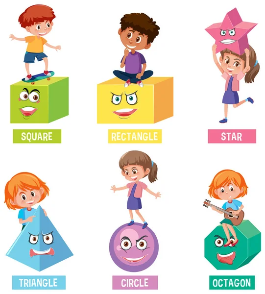 Enfants Personnage Tenant Géométrie Formes Illustration — Image vectorielle