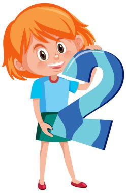 Çizgi film karakterini elinde tutan öğrenci kız beyaz arkaplan resimlerinde izole edilmiş.