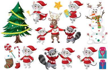 Ağaç ve süslemeli Noel seti