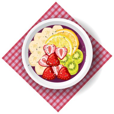 Üst Manzara Acai yemek kasesi ve beyaz arkaplan illüstrasyonunda yer.