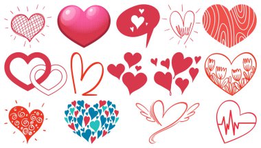 Beyaz arkaplanda izole edilmiş farklı kalp biçimi