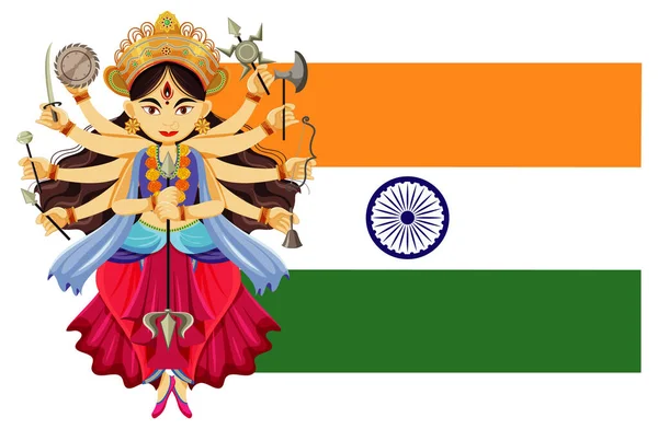 Ícone Bandeira Indiana Com Ilustração Deusa Durga — Vetor de Stock