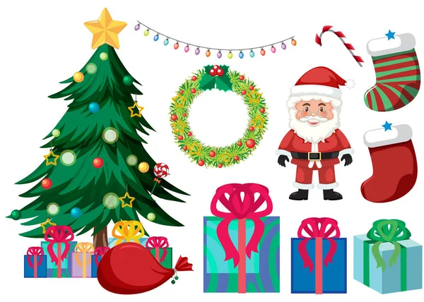 Set Navidad Con Ilustración Árbol Decoraciones — Vector de stock