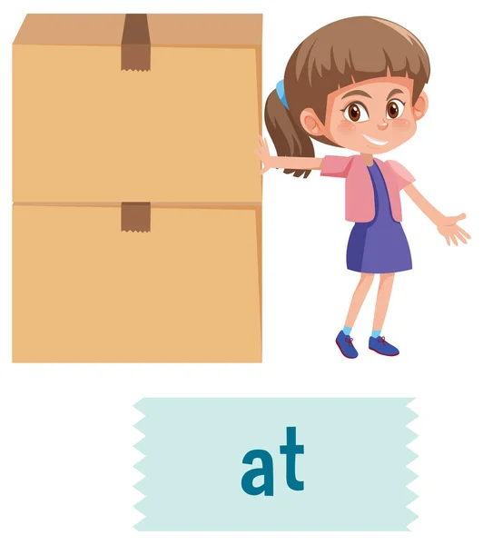 Preposition Place Cartoon Girl Box Illustration — Stock Vector