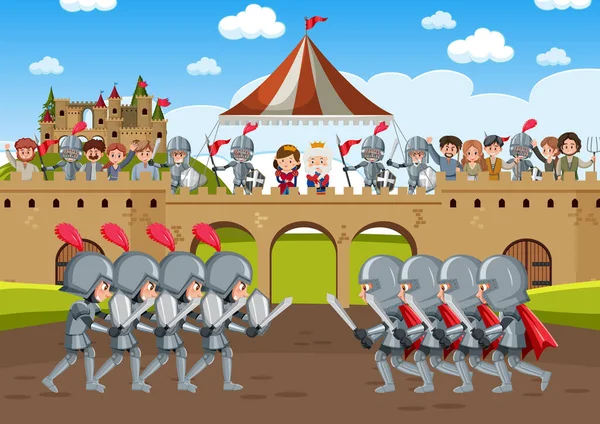 Middeleeuwse Scène Met Royalty Karakter Armor Ridders Illustratie — Stockvector