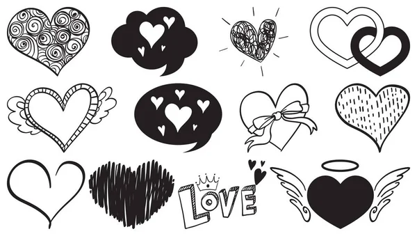 Kara Çizilmiş Kalpler Çizimi — Stok Vektör