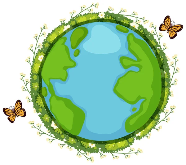 Isolated Earth Planet Two Butterflies Illustration — Stock Vector
