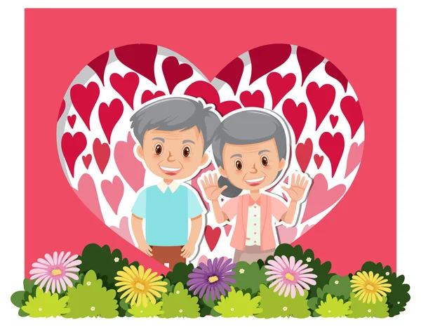 可爱的老夫妇在爱情明信片插图 — 图库矢量图片