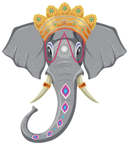 Hed Elefant Dekorerad Med Krona Och Kroppsfärger Illustration — Stock vektor