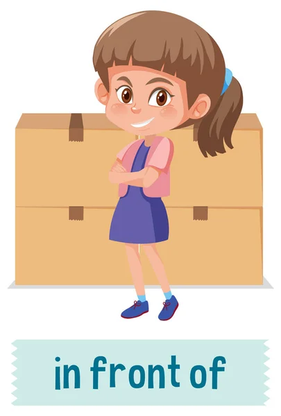 Preposition Place Cartoon Girl Box Illustration — Stock Vector
