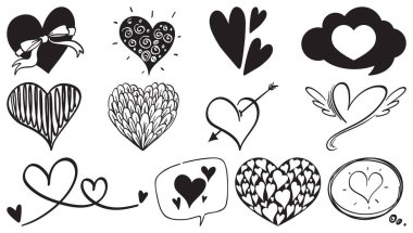 Kara el çizilmiş kalpler çizimi