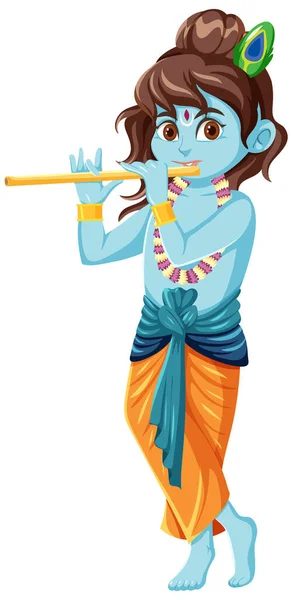 Indian God Playing Flute Illustration — Stock Vector