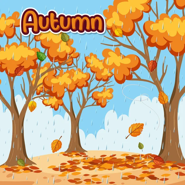 Arbres Automne Fond Avec Illustration Mot Automne — Image vectorielle