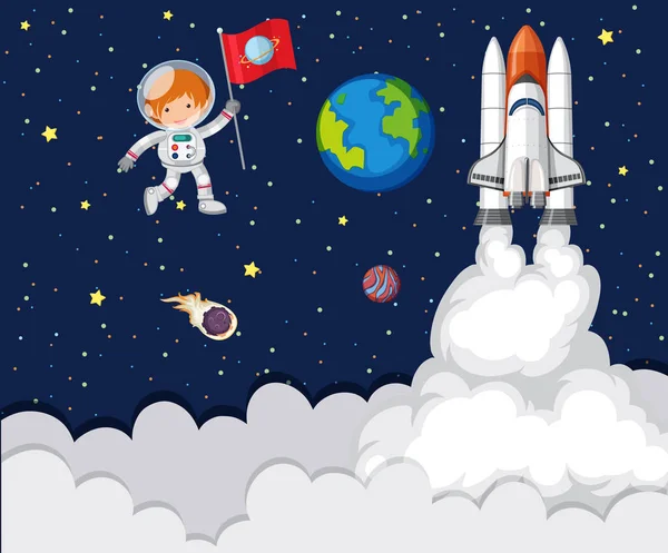 Astronauta Explorando Ilustración Espacial — Vector de stock
