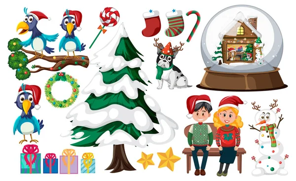 Χριστουγεννιάτικο Σετ Ανθρώπους Και Εικονογράφηση Δέντρων — Διανυσματικό Αρχείο