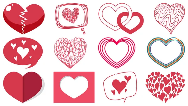 Diferente Estilo Corazones Aislados Sobre Fondo Blanco Ilustración — Vector de stock