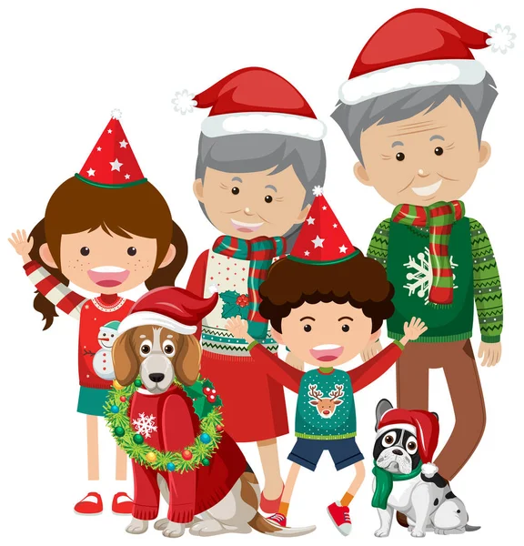 クリスマスのテーマイラストで幸せな家族 — ストックベクタ