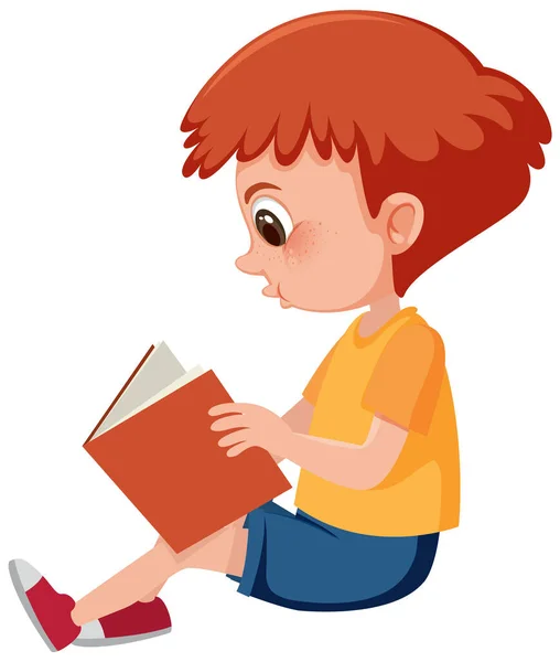 Netter Junge Liest Buch Allein Illustration — Stockvektor
