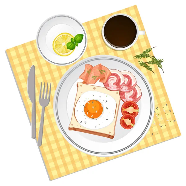 Top View Food Fried Egg Toast Placemat White Background Illustration — Stock Vector