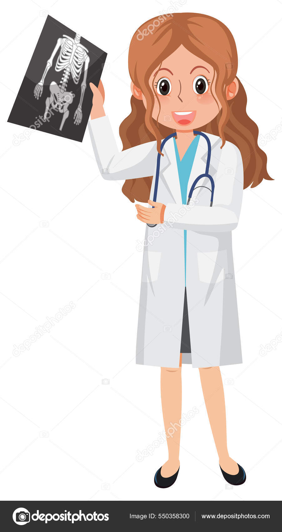 Um personagem de desenho animado médico feminino em fundo branco