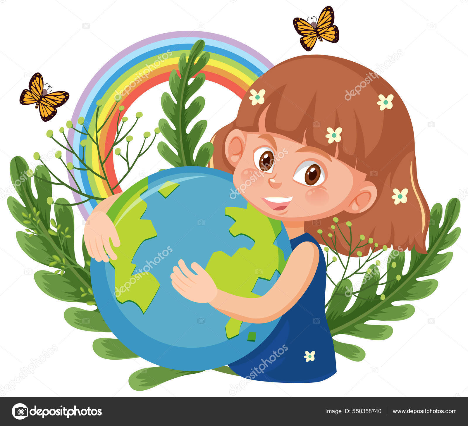Petit Enfant Sur La Planète Terre, Illustration Vectorielle Clip