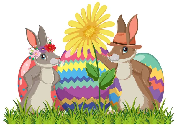 Happy Easter Ontwerp Met Konijnen Bloem Illustratie — Stockvector