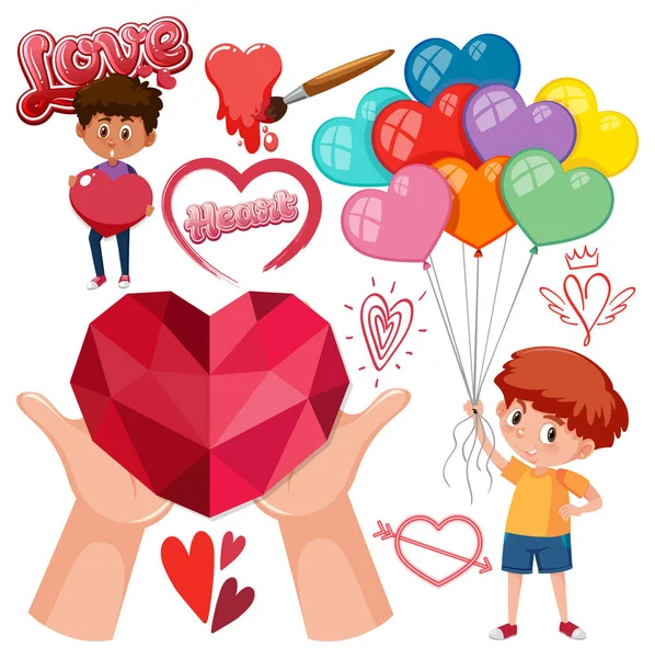 Tema San Valentín Con Muchos Corazones Niños Ilustración — Archivo Imágenes Vectoriales