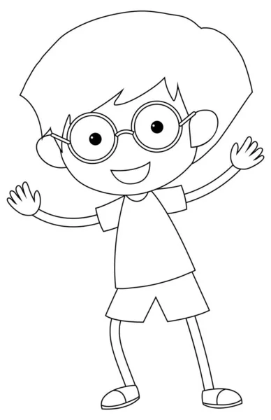 Boy Black White Doodle Character Illustration — Stock Vector