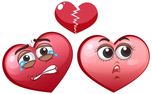 Zwei Herz Emoticons Mit Gebrochenem Herzen — Stockvektor