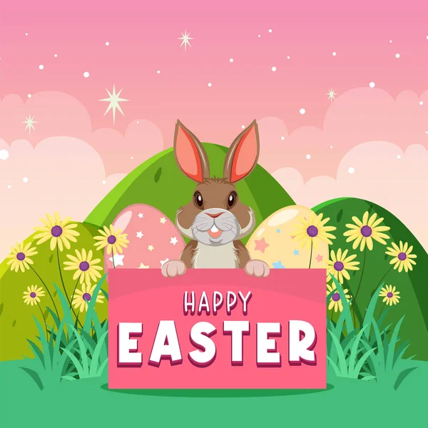 Happy Easter Design Met Konijn Tuin Illustratie — Stockvector