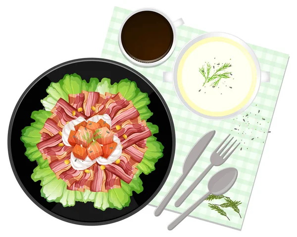 Vista Superior Salada Saudável Placemat Sobre Fundo Branco Ilustração — Vetor de Stock