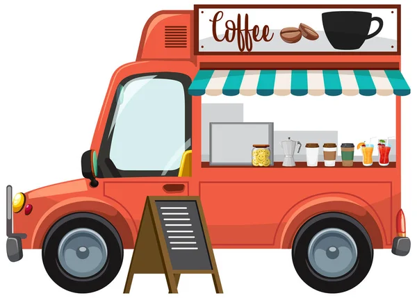 Cute Coffee Truck White Background Illustration — Stock Vector