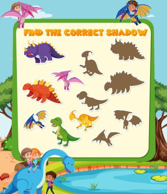 Dinazor illüstrasyonunun doğru gölge oyunu şablonunu bul