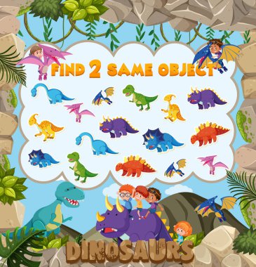 Dinozor illüstrasyonunun nesne oyun şablonunu bul