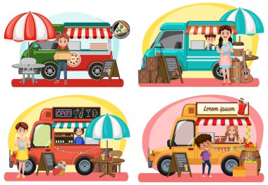 Farklı araba çizme resimleriyle bit pazarı konsepti